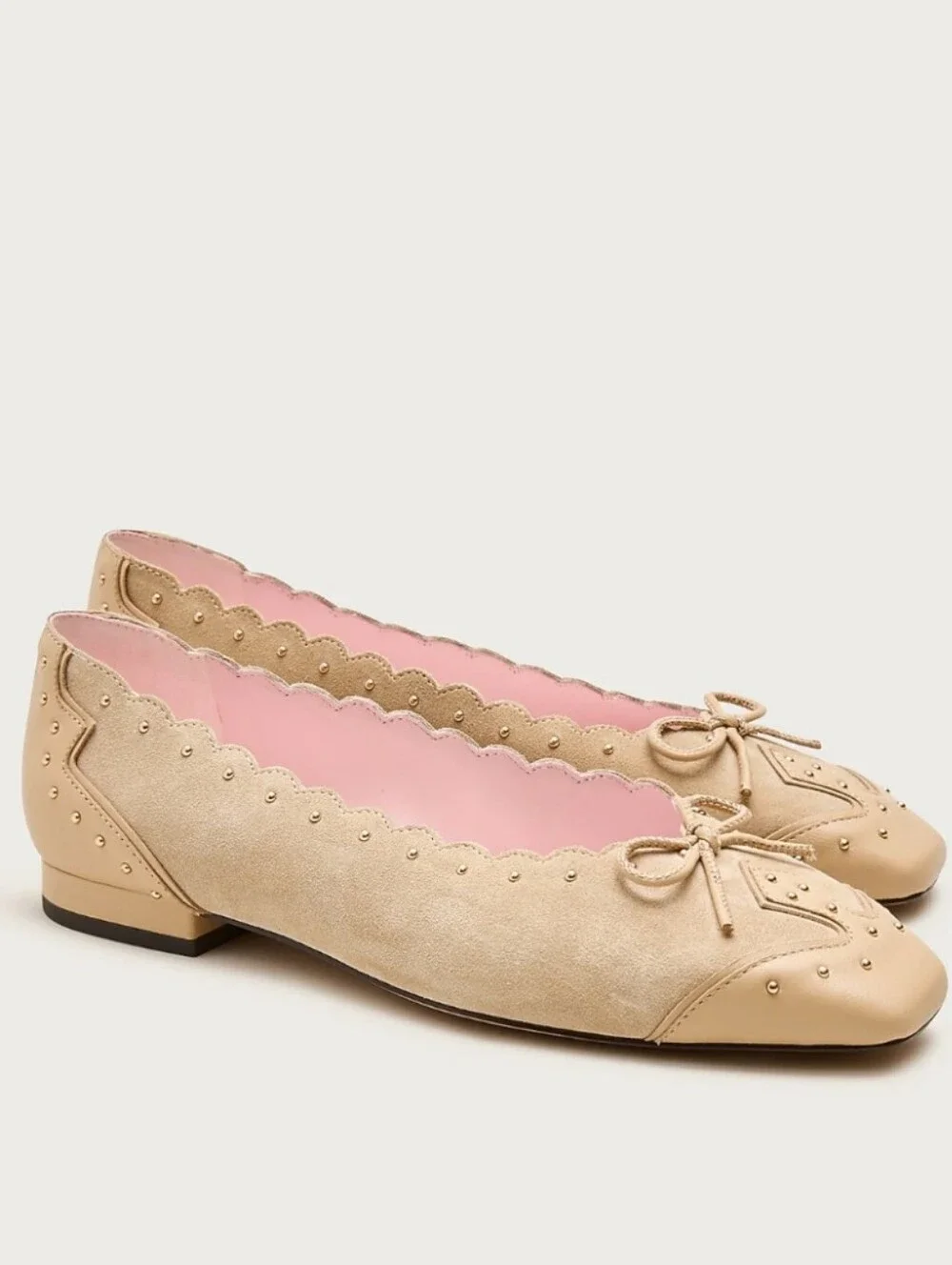 J. Crew Sophie Ballet Flats in Studded Suede & Italian Leather - light tan